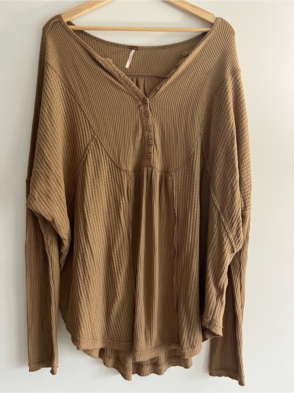Free People Waffle Knit Thermal Henley Women’s long sleeve Top - Brown